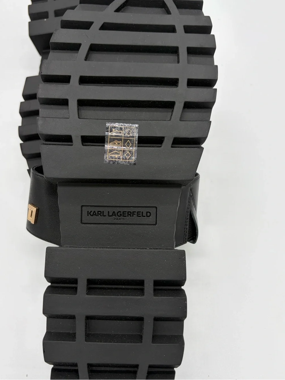 Karl Lagerfeld Black Double-Strap Lug Sole Slide Sandals